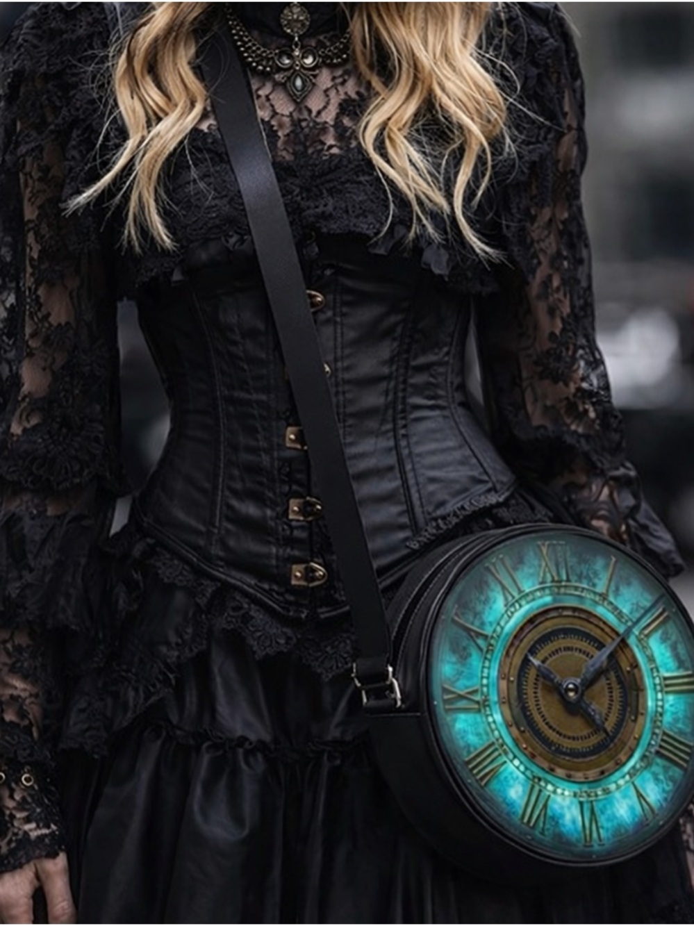 Steampunk Clock Crossbody Bag Round Vintage Style Purse Adjustable Strap Retro - Picture 7 of 14